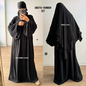 SET ABAYA + KHIMAR 2 LAYERS SUSU