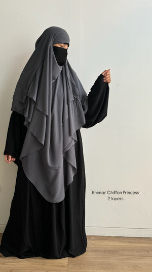 KHIMAR CHIFFON LAYERS PRINCESS (all sizes and shades)